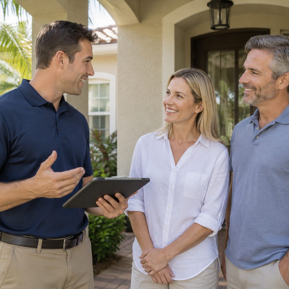Water specialist talking with Tampa homeowners