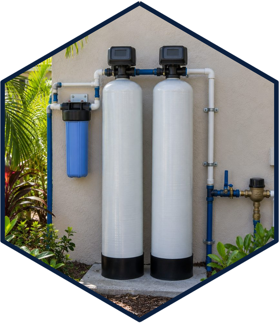 Whole-house water filtration system outside a Florida home